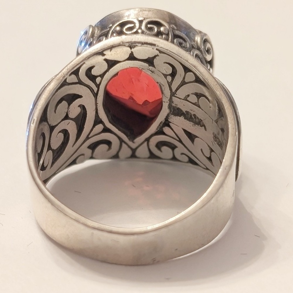 Sarda Bali Sterling Silver 925 Pear Shaped Pink Purple Quartz Filigree Ring 7 - Picture 2 of 11